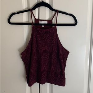 Burgundy Lace Cropped Halter Top